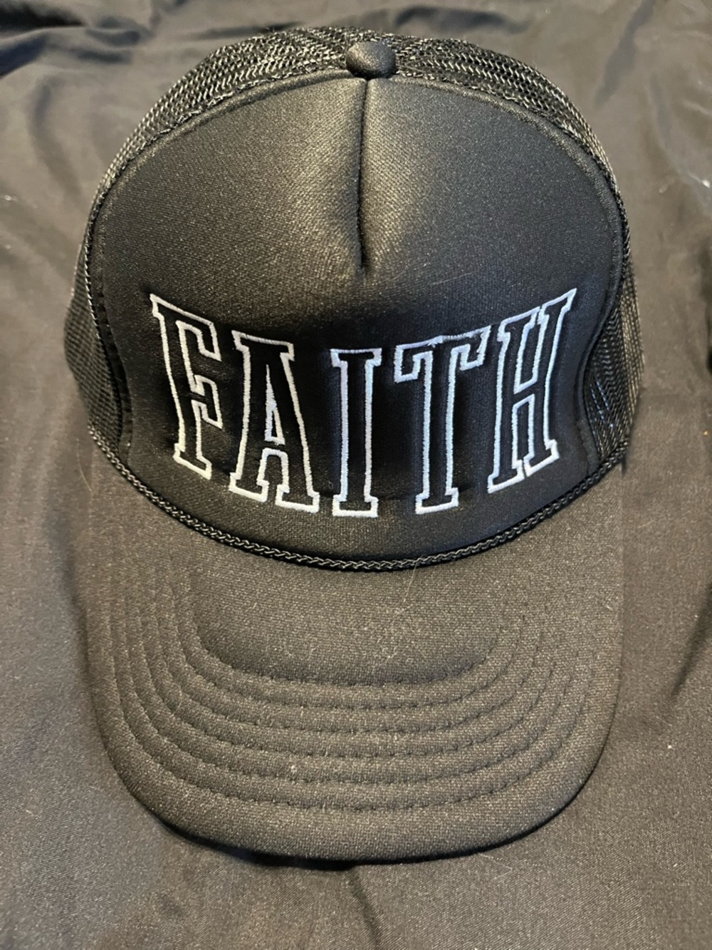 FAITH Embroidered Black Trucker Cap - Men